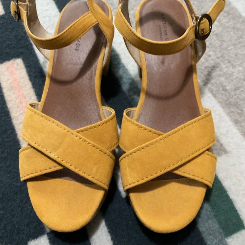 Yellow Suede Cross-Strap Sandals American Eagle